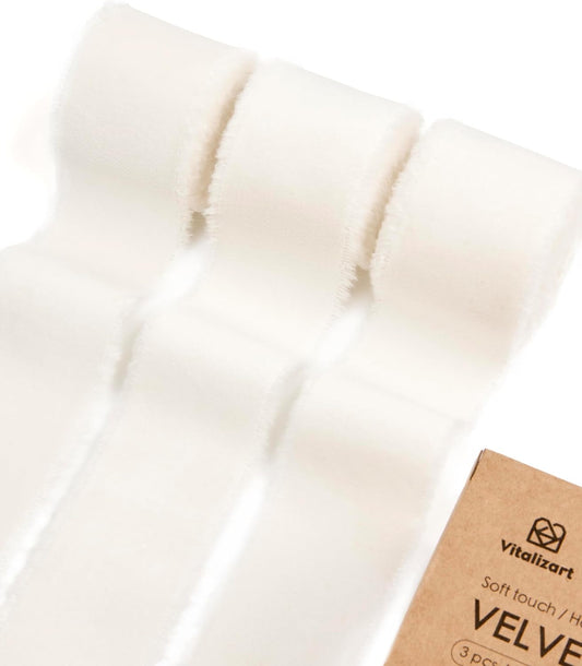 Frayed Fringe Velvet Ribbon 1.5" x 6 Yd (Ivory)