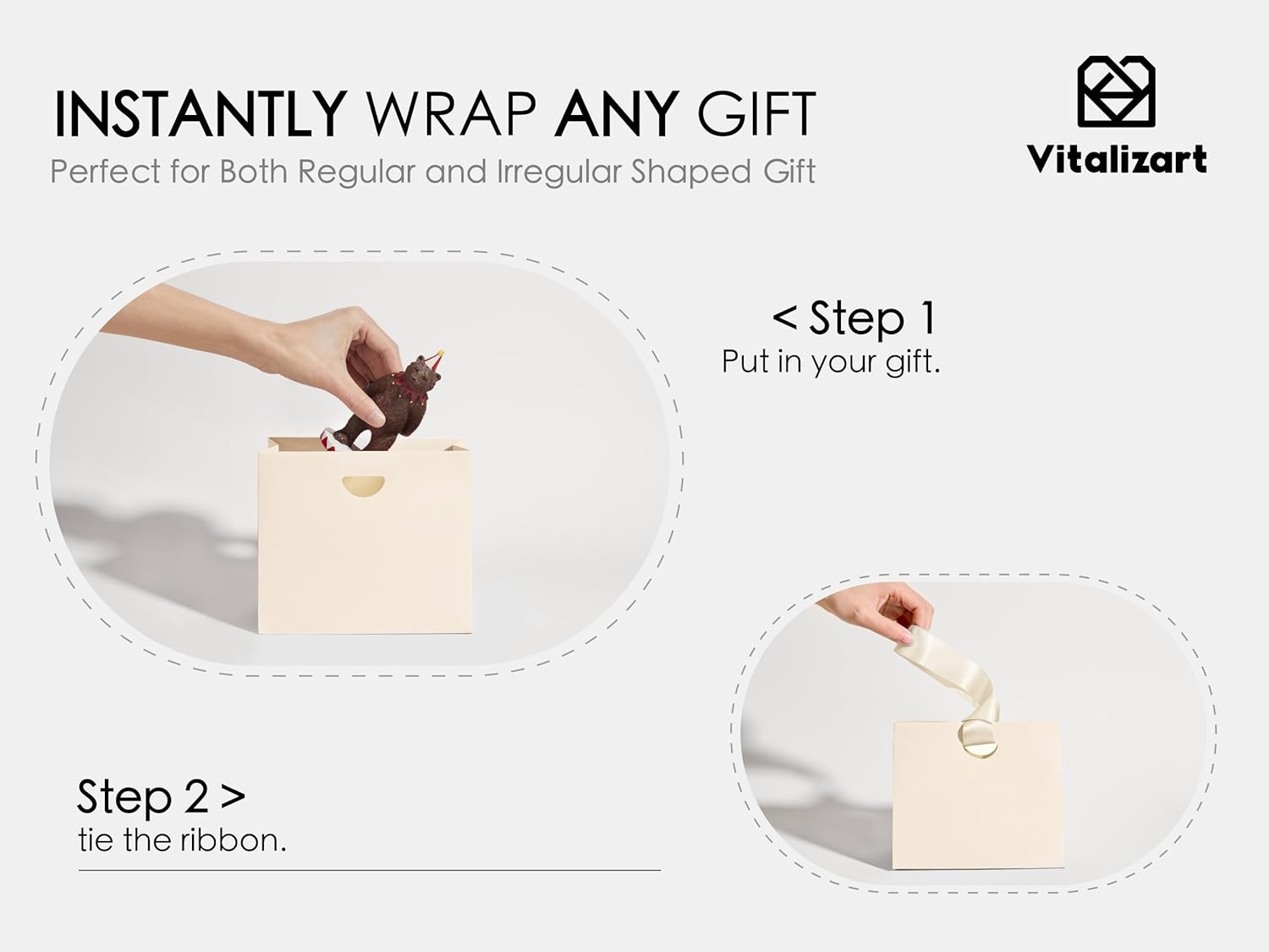 Vitalizart Paper Gift Bags With Ribbon Handles Set of 10 Black Bulk Reusable For Gift Wrap Girls Kids Birthday Bridal Shower Party Favors Goodie Bags Candy Christmas 6.1"x2.95"x5.71" Mini(Cream White) - Vitalizart