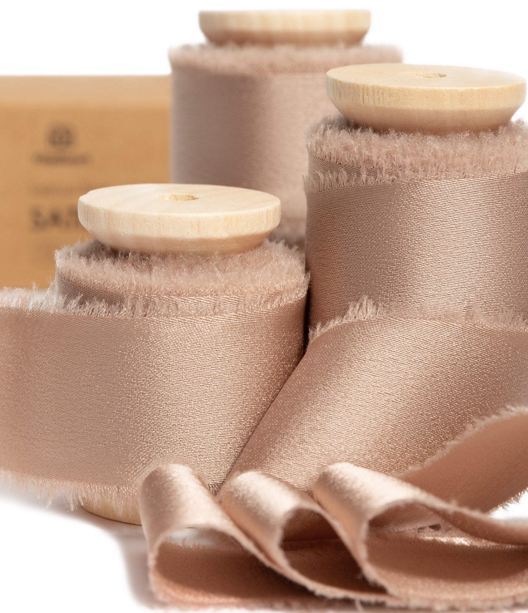 Silk Satin Ribbon With Wooden Spool 1" x 15 Yd (Champagne) - Vitalizart