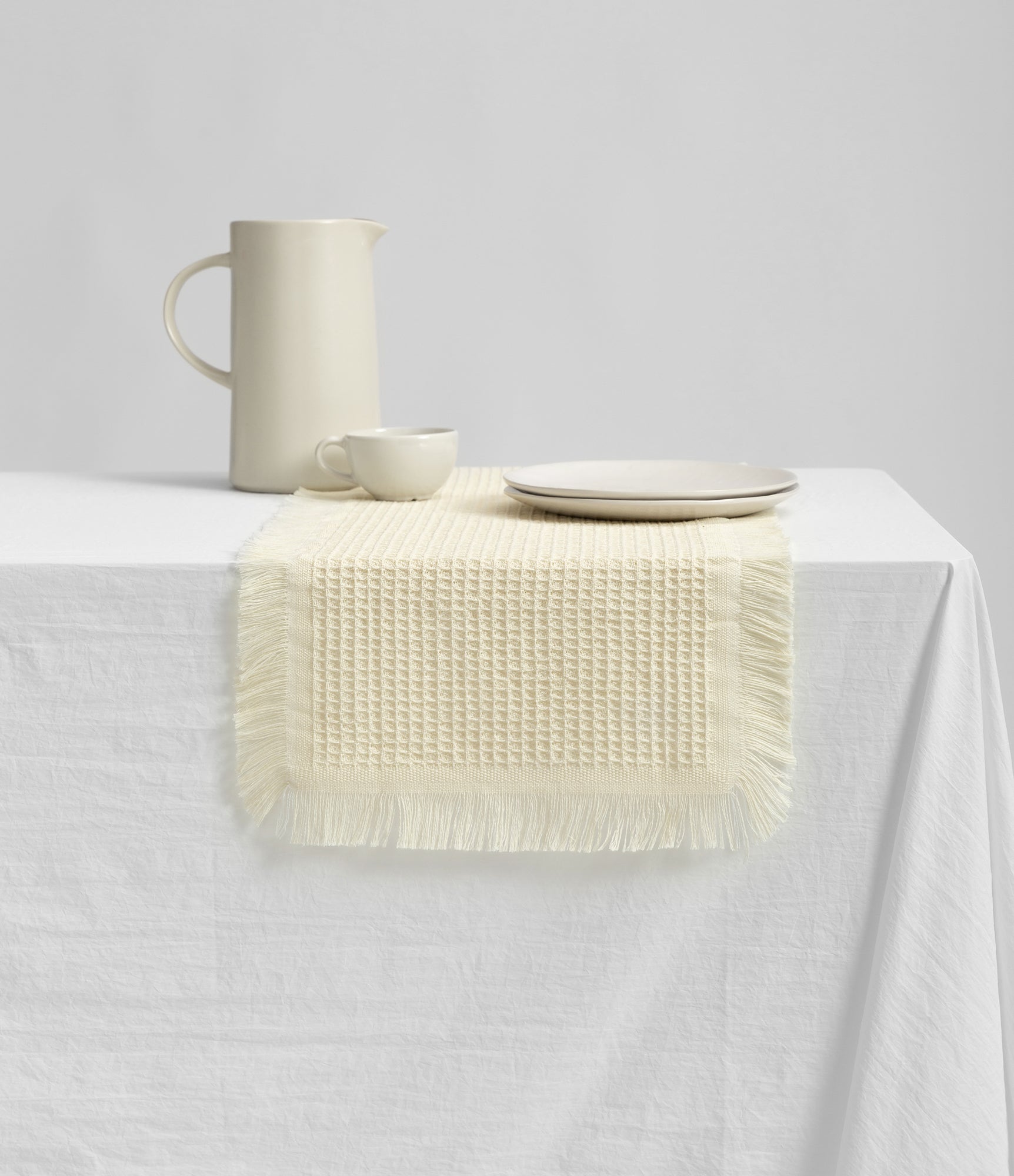 Waffle Weave Cotton Table Runner 14"x36" (Cream) - Vitalizart