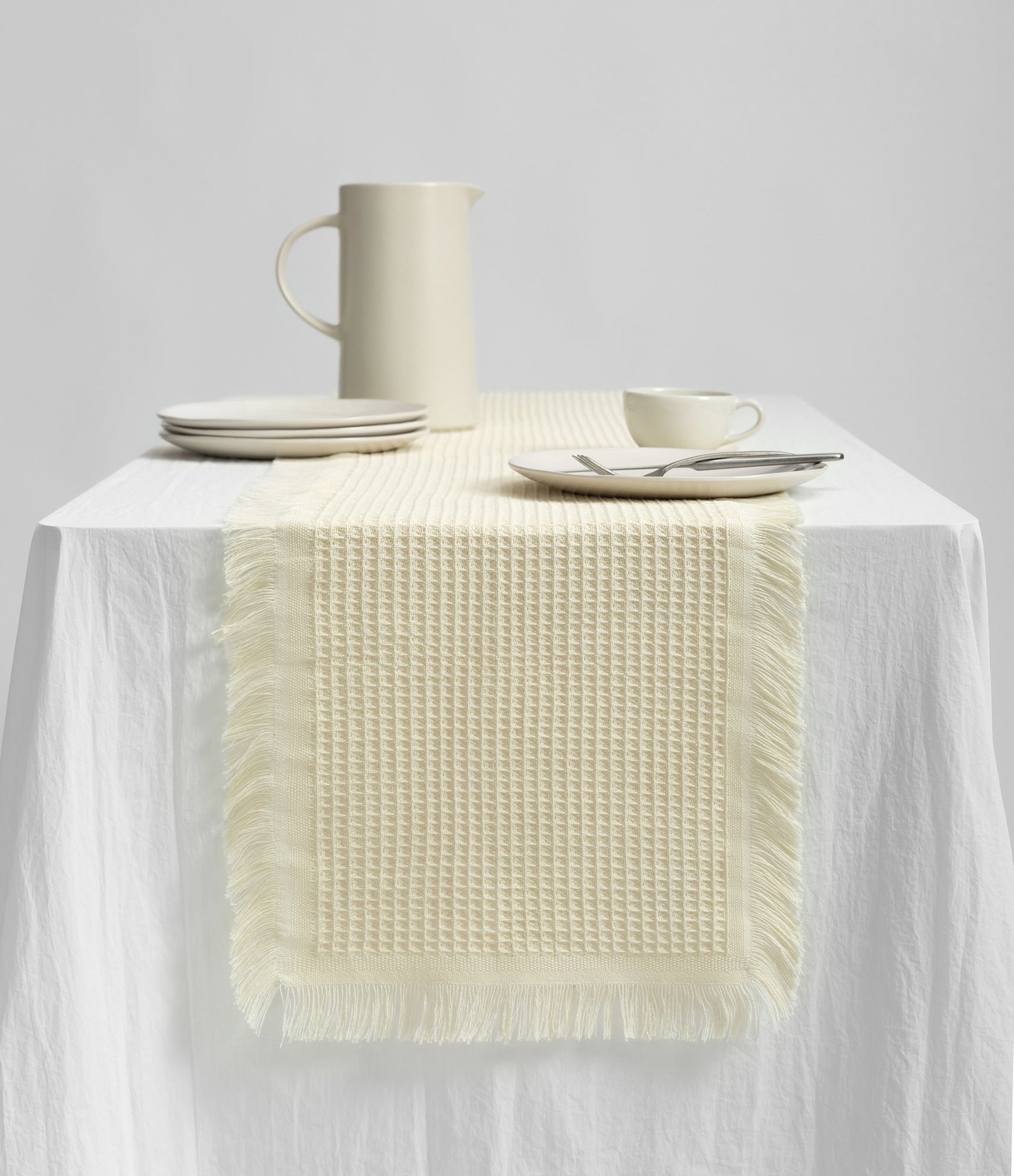 Waffle Weave Cotton Table Runner 14"x72" (Cream) - Vitalizart