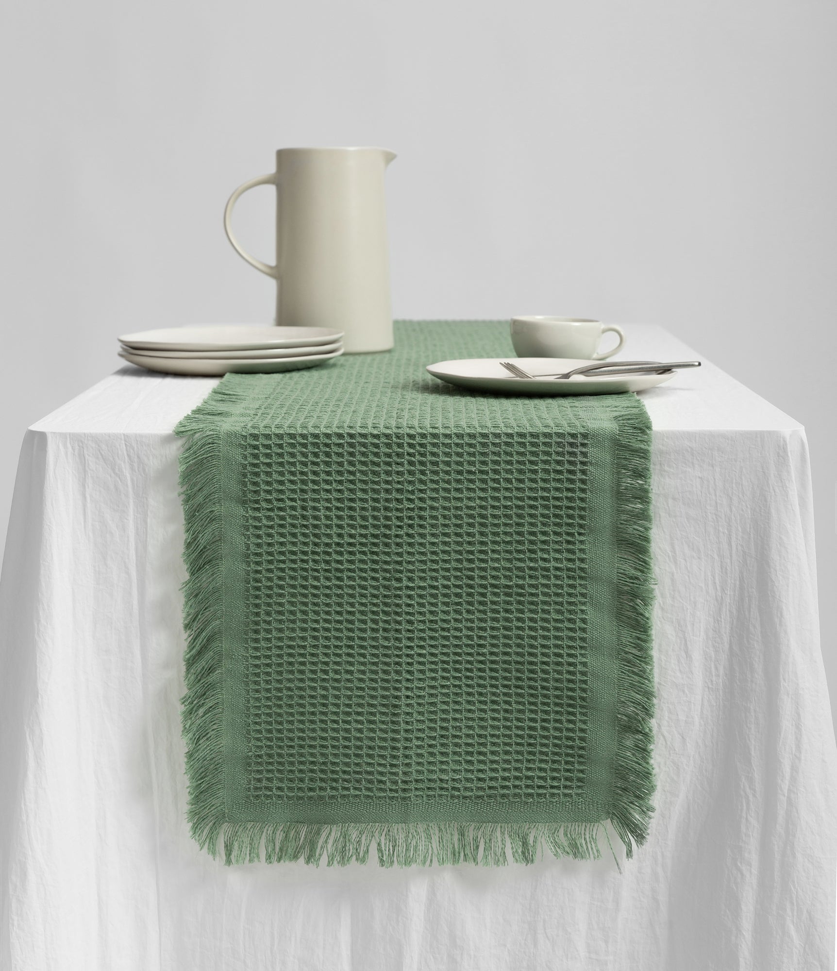 Waffle Weave Cotton Table Runner 14"x72" (Dusty Green) - Vitalizart