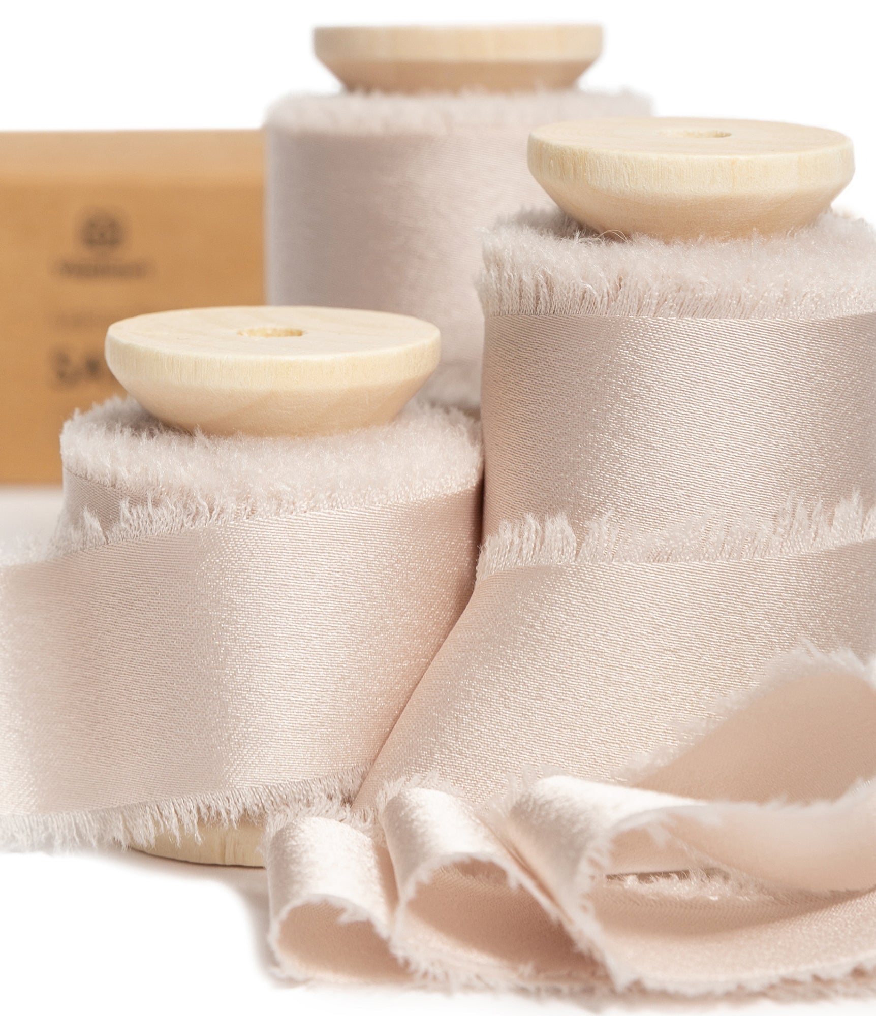 Silk Satin Ribbon With Wooden Spool 1" x 15 Yd (Light Nude) - Vitalizart