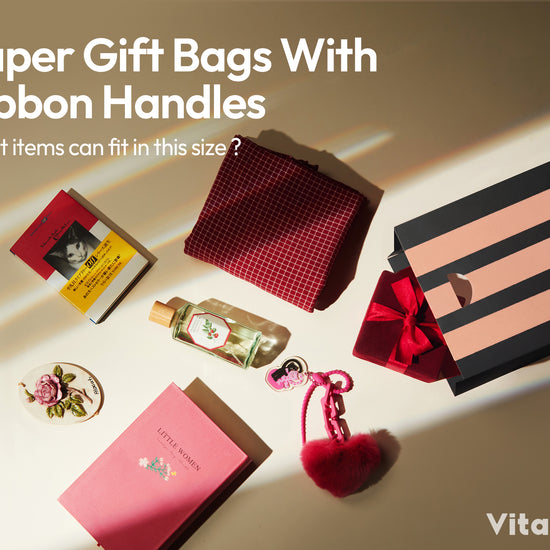 Mixed-Color Striped Paper Medium Gift Bags with Ribbon Handles — Set of 10 - Vitalizart