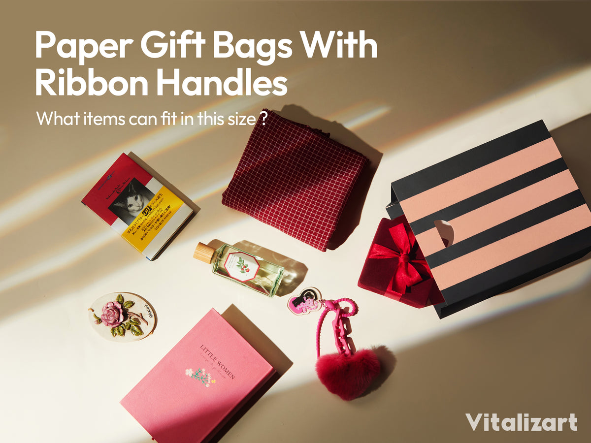 Mixed-Color Striped Paper Medium Gift Bags with Ribbon Handles — Set of 10 - Vitalizart