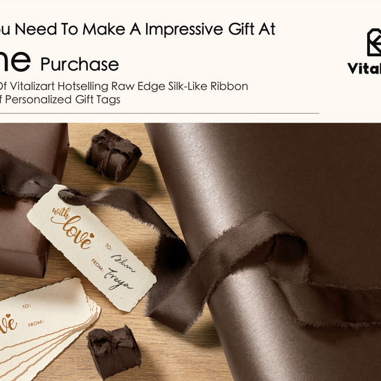 Wrapping Paper Set 17"x197" Pearly-Lustre With Silk Like Satin Ribbon & Gift Tags (Brown Paper & Brown Ribbons) - Vitalizart