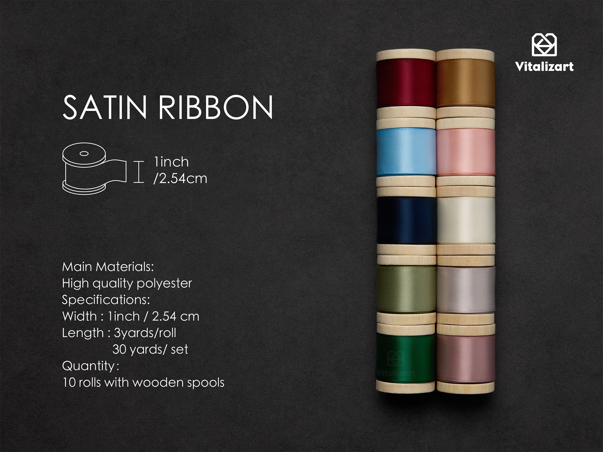 Double Faced Silk Like Satin Ribbon 1" x 30Yd (Festive Colors) - Vitalizart