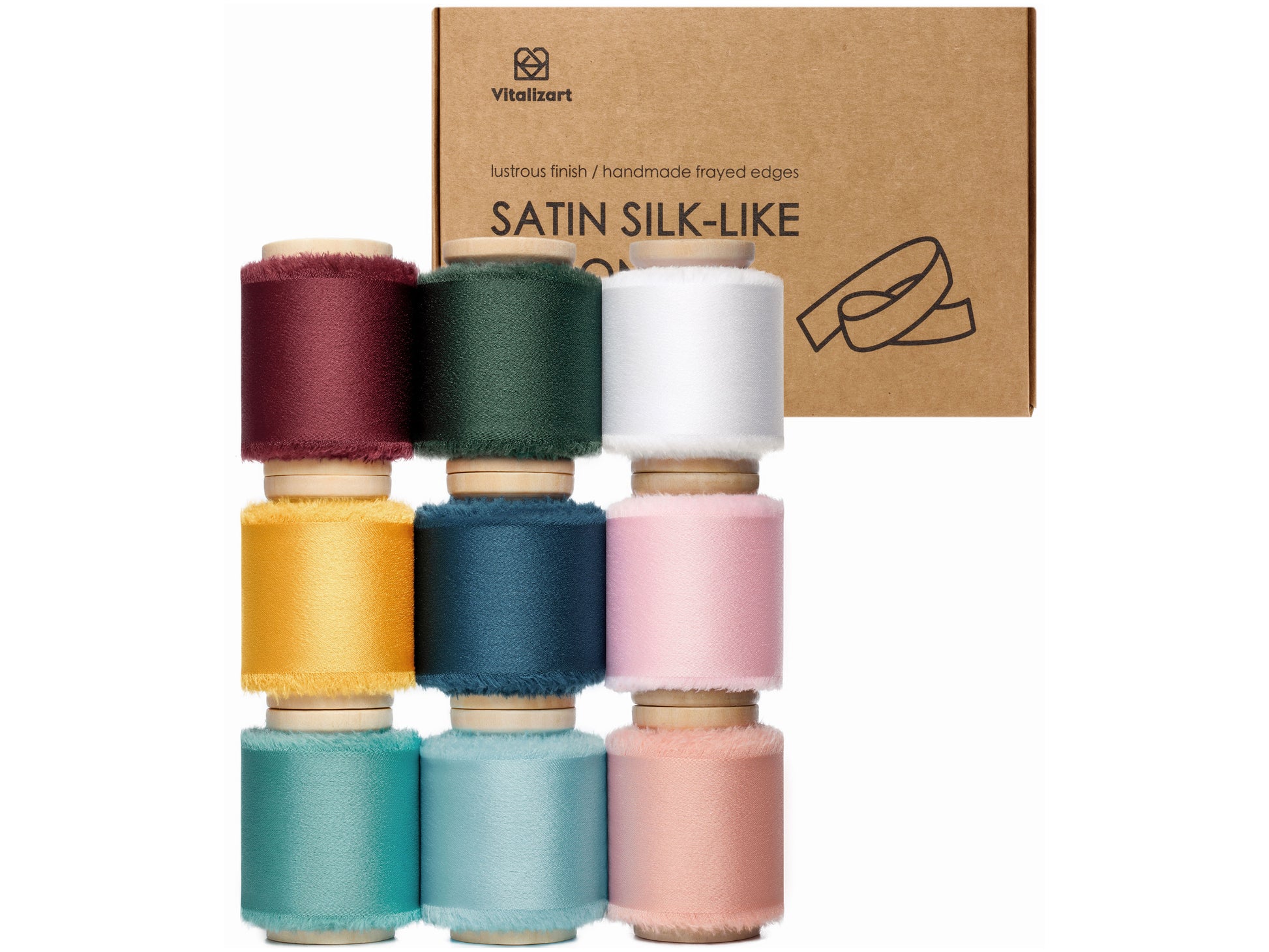 Silk Satin Ribbon with Wooden Spool 1.5" x 45 Yard (Rainbow) - Vitalizart