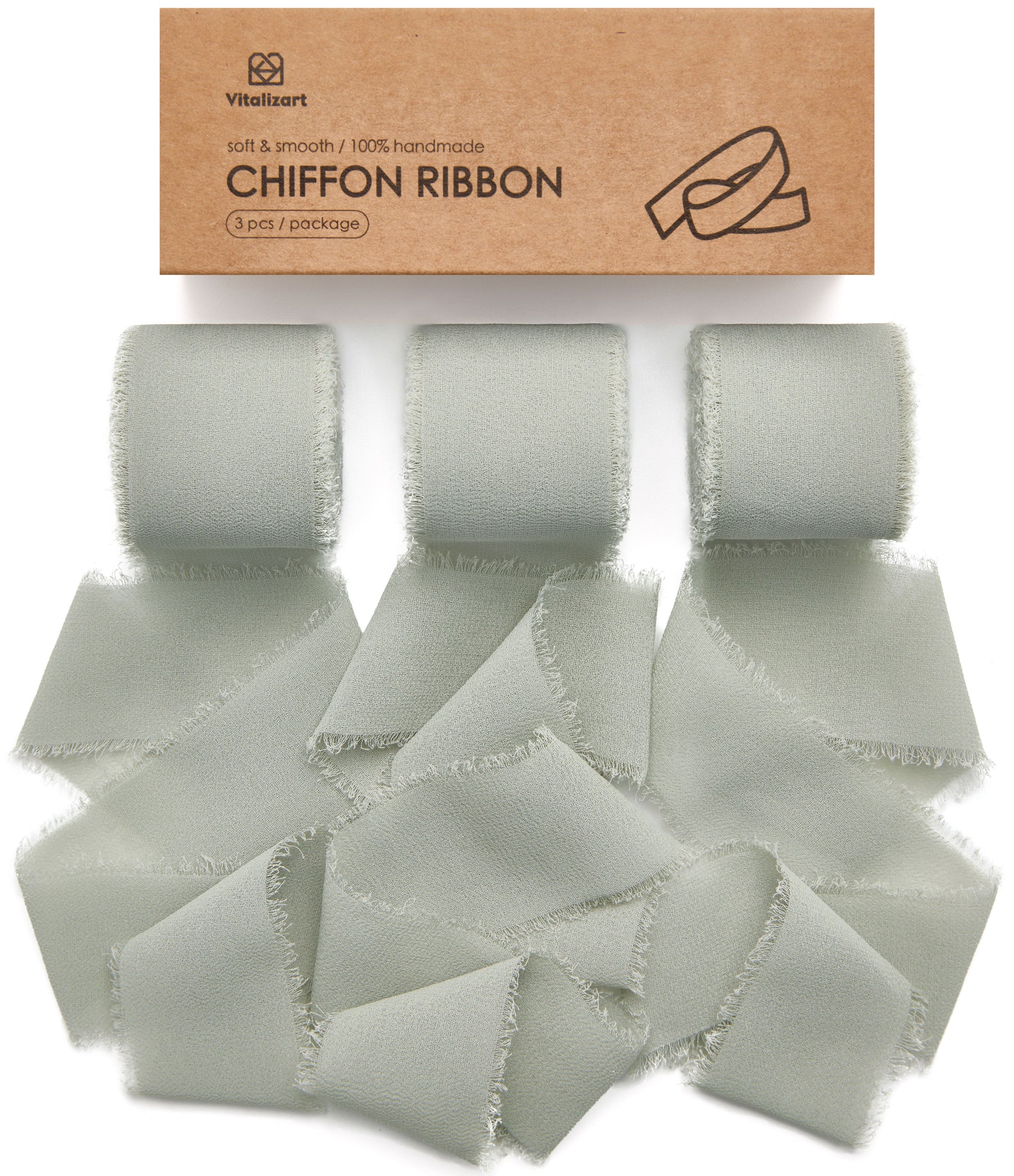 Fringe Chiffon Silk Ribbon 1.5" x 21Yd (Dusty Green) - Vitalizart