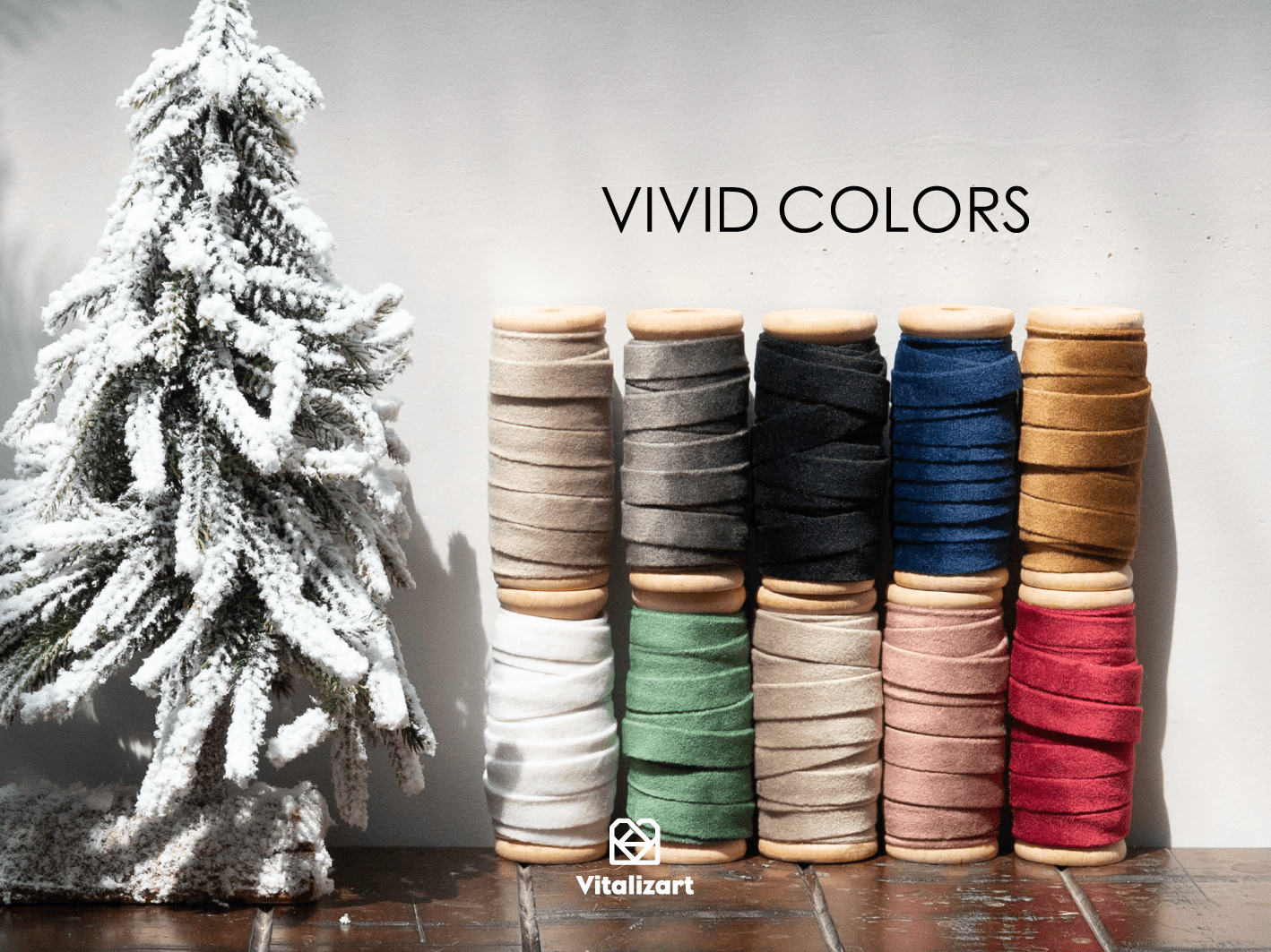 Velvet Ribbon With Wooden Spool 3/8" x 15 Yd (Ivory) - Vitalizart
