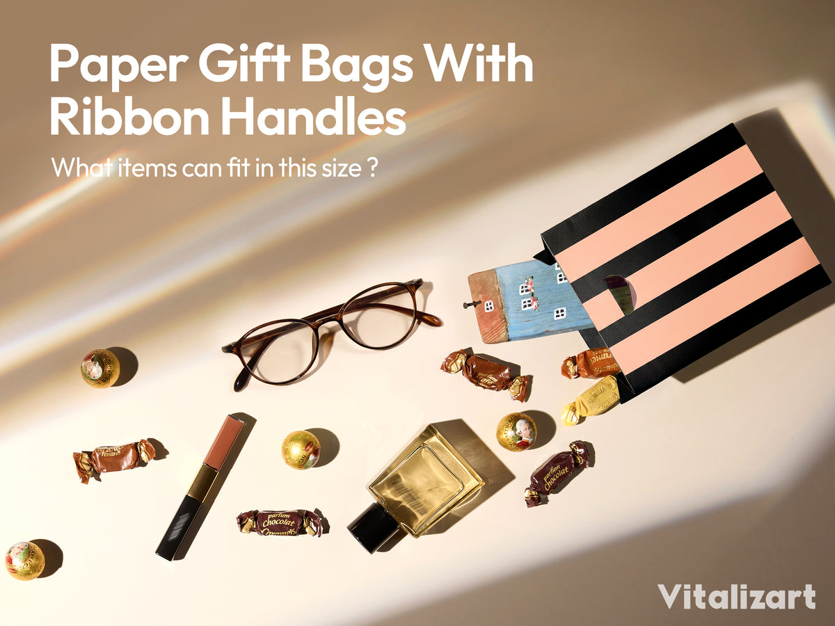 Mixed-Color Striped Paper Mini Gift Bags with Ribbon Handles — Set of 10 - Vitalizart
