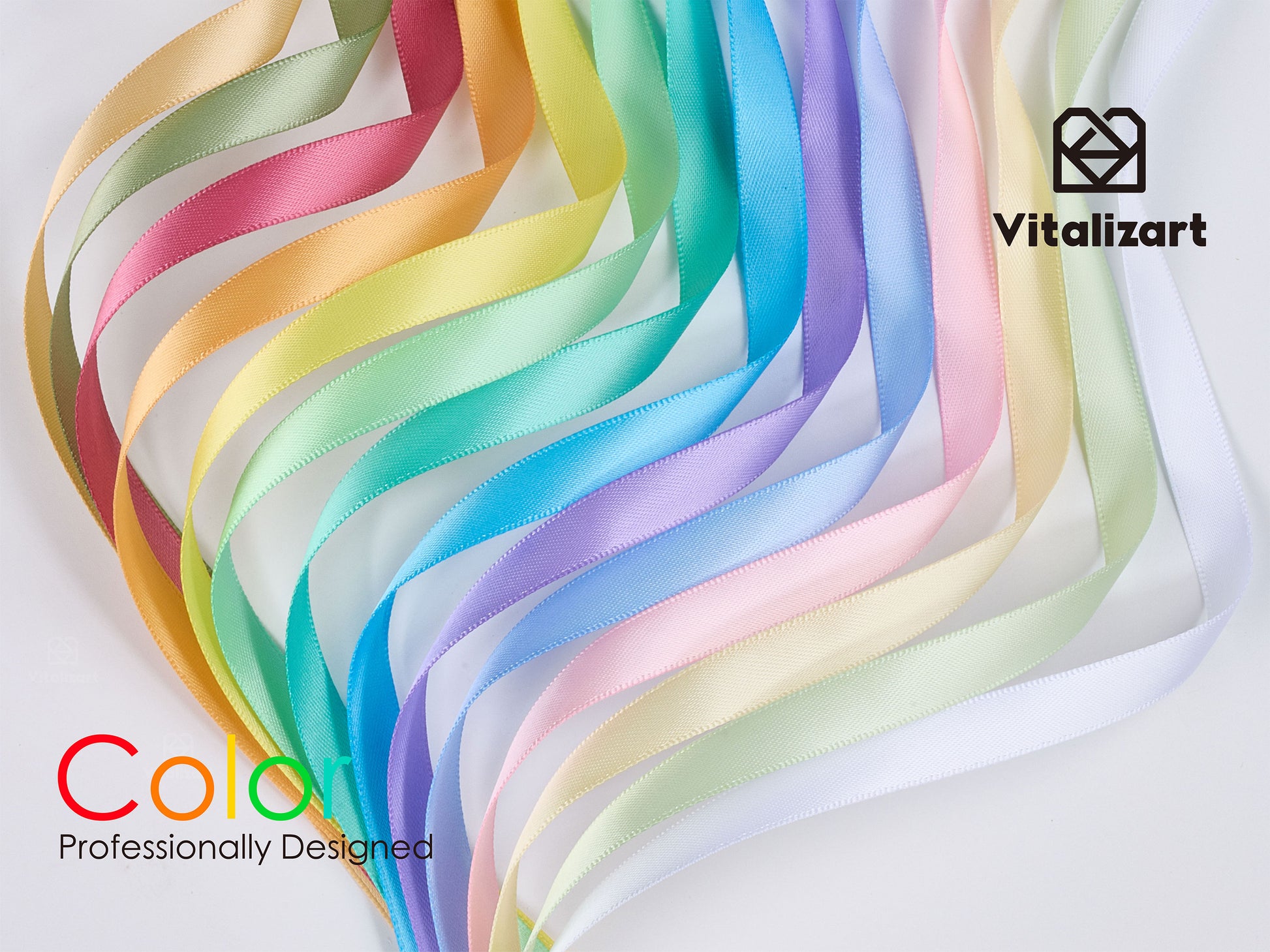 Ribbon for Crafts Double Faced Functional Satin Ribbon 3/8" x 70Yd (Pastel Ribbon) - Vitalizart