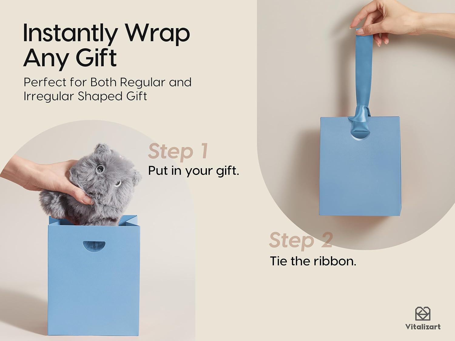 VITALIZART PAPER GIFT BAGS WITH RIBBON HANDLES SET OF 10 RED BULK REUSABLE FOR GIFT WRAP 5.91"X3.54"X7.28" SMALL (BLUE COLOR) - Vitalizart