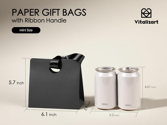 Vitalizart Paper Gift Bags With Ribbon Handles Set of 10 Assorted Colors Bulk Reusable For Gift Wrap Girls Kids Birthday Bridal Shower Party Favors Goodie Bags Candy Christmas 6.1"x2.95"x5.71" Mini(10 Assorted Colors)