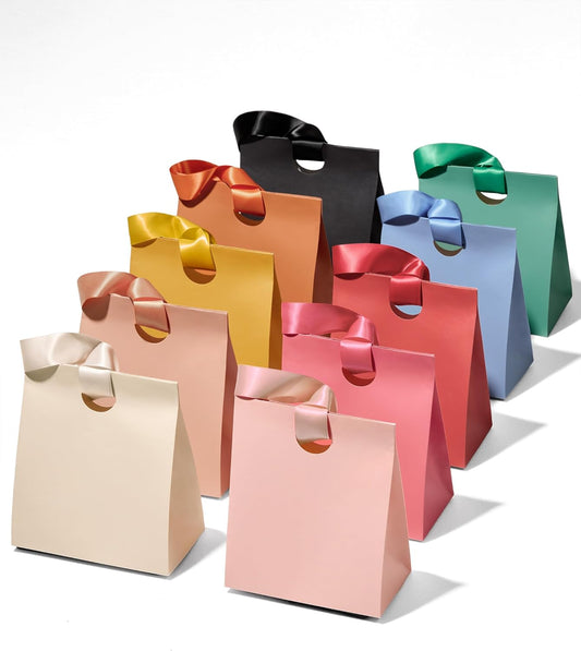 Vitalizart Paper Gift Bags With Ribbon Handles Set of 10 Assorted Colors Bulk Reusable For Gift Wrap  5.91"x3.54"x7.28" Small Size(Mixed Colors)