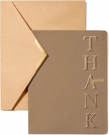 Vitalizart Thank You Cards with Envelopes, 16 Pcs, Thick Textured Cardstock,Light Brown Embossed Foil-Stamped Blank Cards for Business & Special Occasions