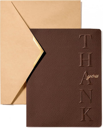 Vitalizart Thank You Cards with Envelopes, 16 Pcs, Thick Textured Cardstock,Brown Embossed Foil-Stamped Blank Cards for Business & Special Occasions