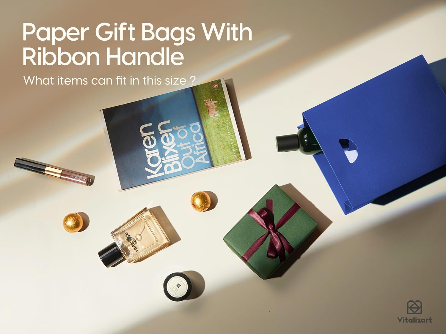 VITALIZART PAPER GIFT BAGS WITH RIBBON HANDLES SET OF 10 RED BULK REUSABLE FOR GIFT WRAP 5.91