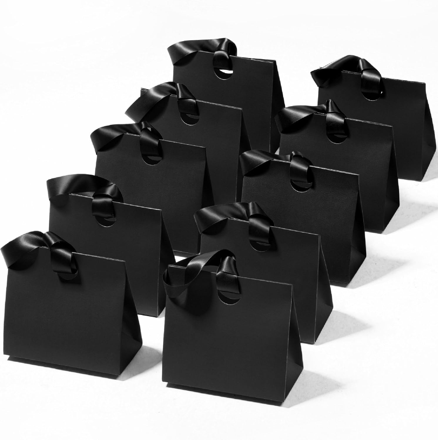 Vitalizart Paper Gift Bags With Ribbon Handles Set of 10 Black Bulk Reusable For Gift Wrap Girls Kids Birthday Bridal Shower Party Favors Goodie Bags Candy Christmas 6.1