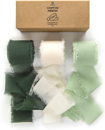 Fringe Chiffon Silk Ribbon 1 1/2 Inch x 21Yd (Cream & Green)