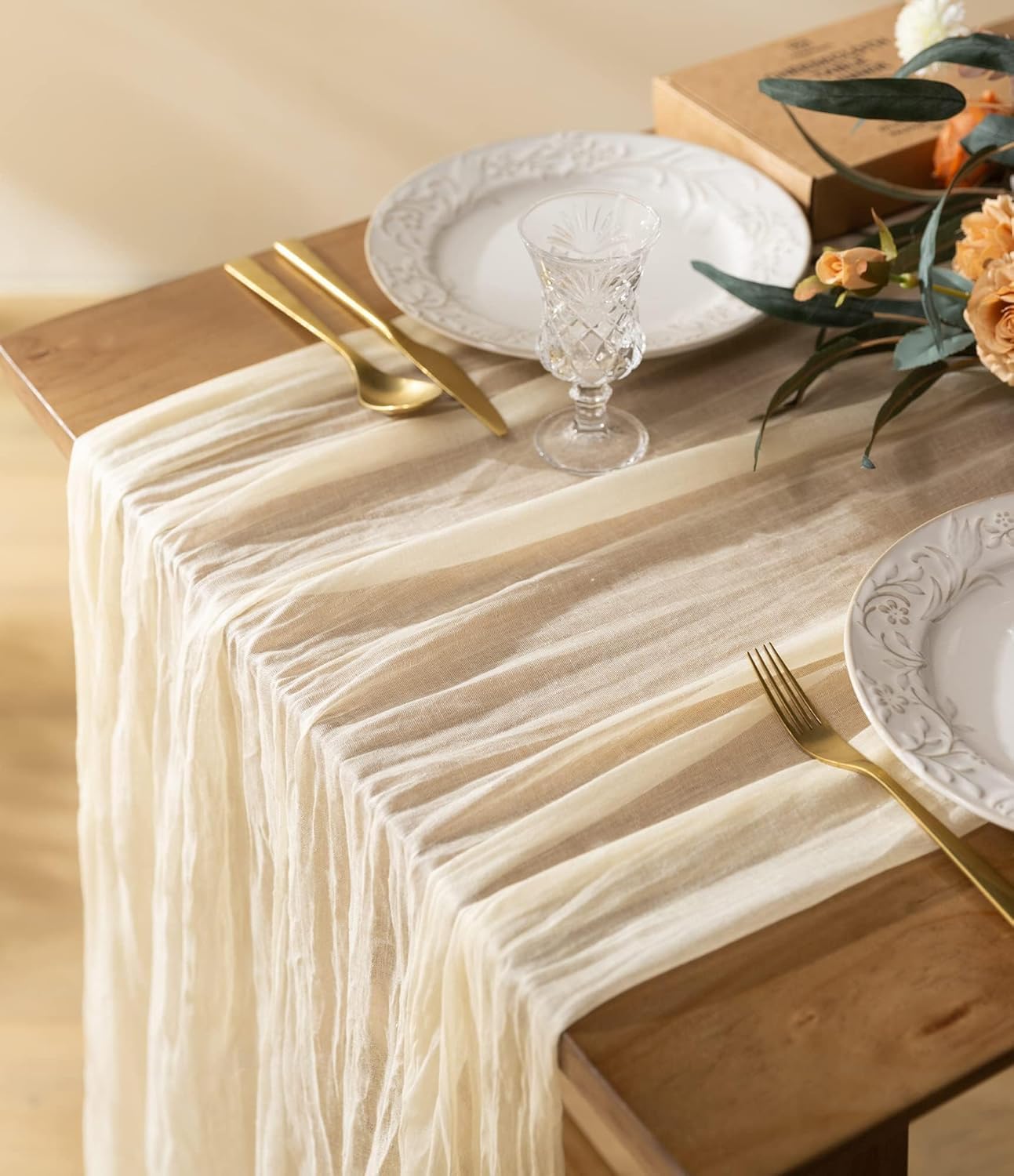 Cheesecloth Table Runner Gauze Boho Rustic 35 x 120 Inches (Cream White)