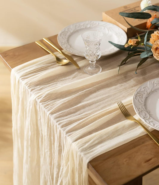 Cheesecloth Table Runner Gauze Boho Rustic 35 x 120 Inches (Cream White)