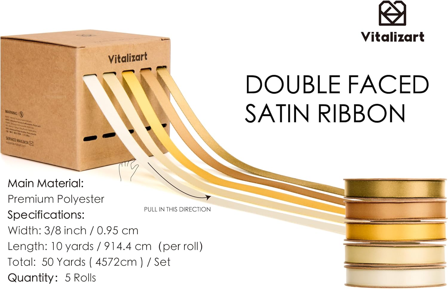 Double Face Satin Ribbon 3/8" x 50Yd (Assorted Gold) - Vitalizart