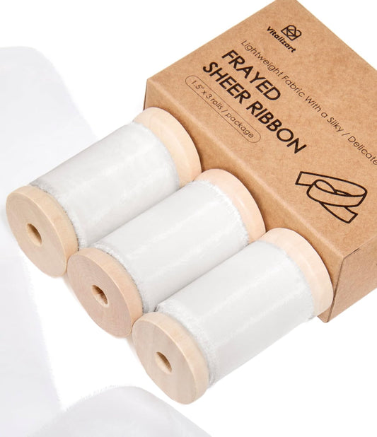 Silk Ribbon Frayed Sheer Ribbon 1 1/2" x 15 Yd (White)