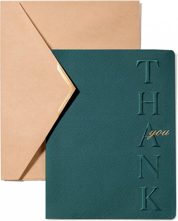 Vitalizart Thank You Cards with Envelopes, 16 Pcs, Thick Textured Cardstock,Green Embossed Foil-Stamped Blank Cards for Business & Special Occasions