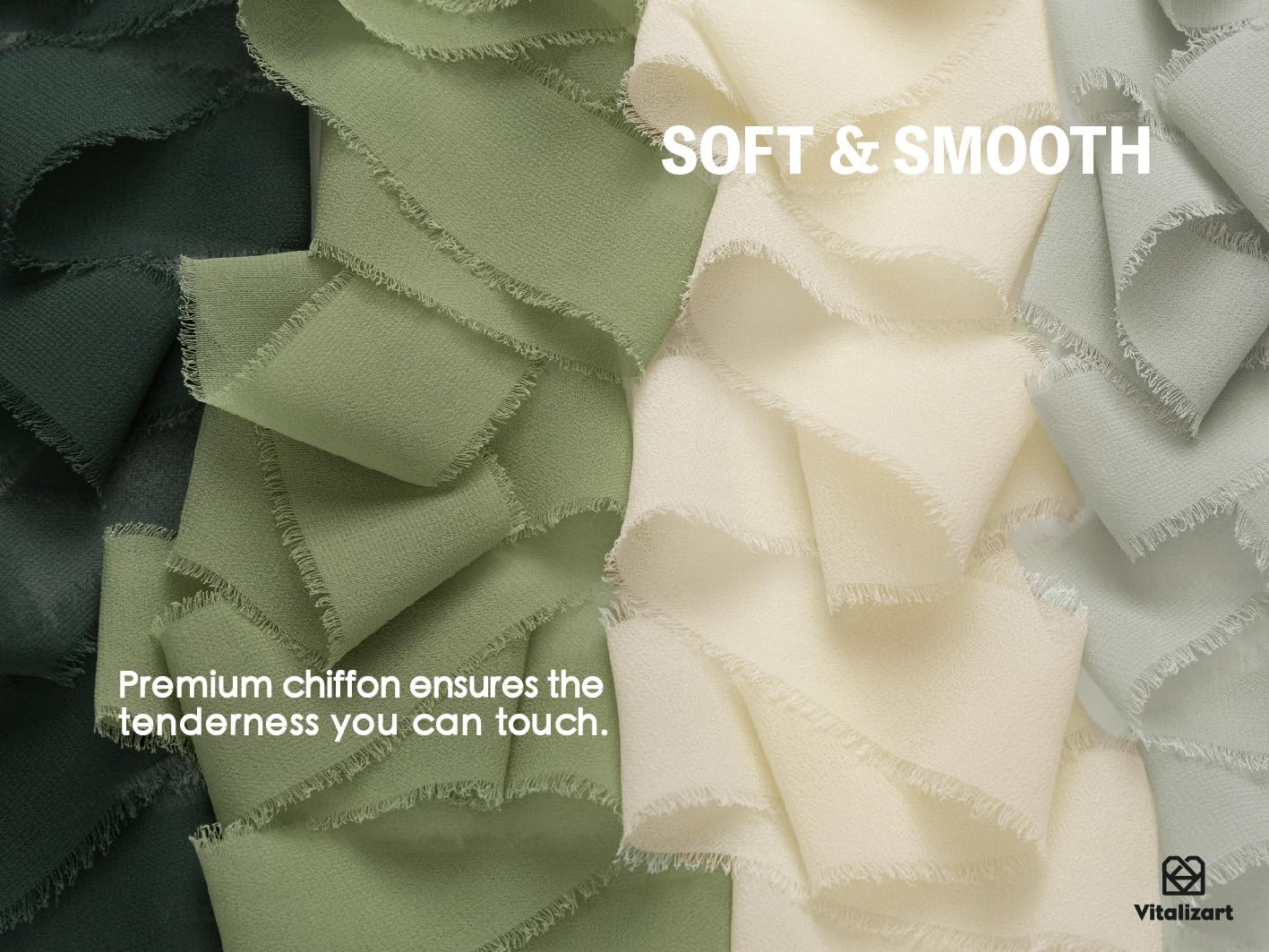 FRINGE CHIFFON SILK RIBBON 1.5 INCH X 27YD ( Assorted 9 Colors Green & White) - Vitalizart