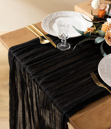 Cheesecloth Table Runner Gauze Boho Rustic 35 x 120 Inches (Black)