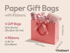 Vitalizart Paper Gift Bags With Ribbon Handles Set of 4 Pink Bulk Reusable For Gift Wrap 13" x10"x5"Large Size(Pink & Cream) - Vitalizart