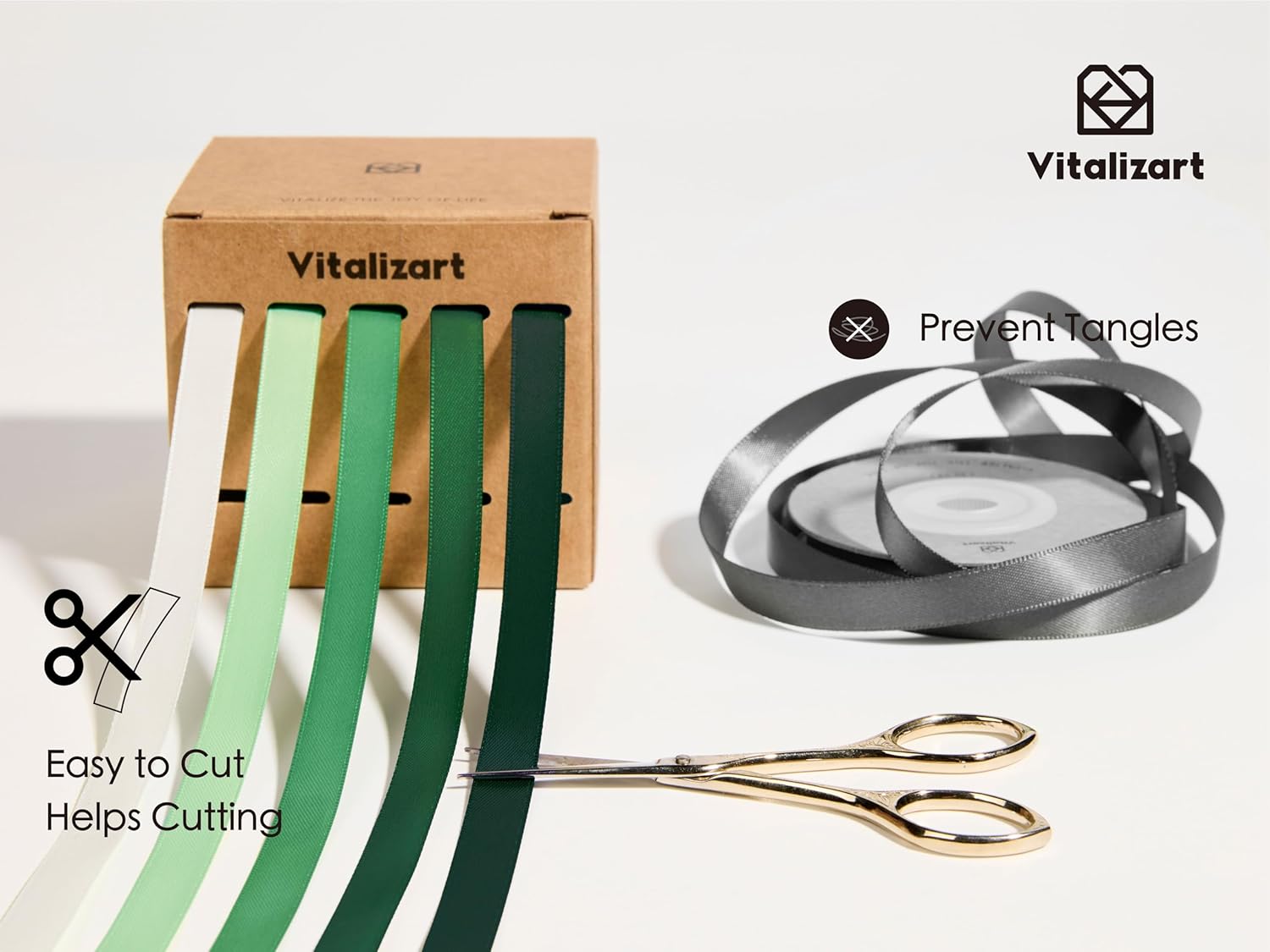 Double Face Satin Ribbon 3/8"x 50Yd (Green & Cream) - Vitalizart