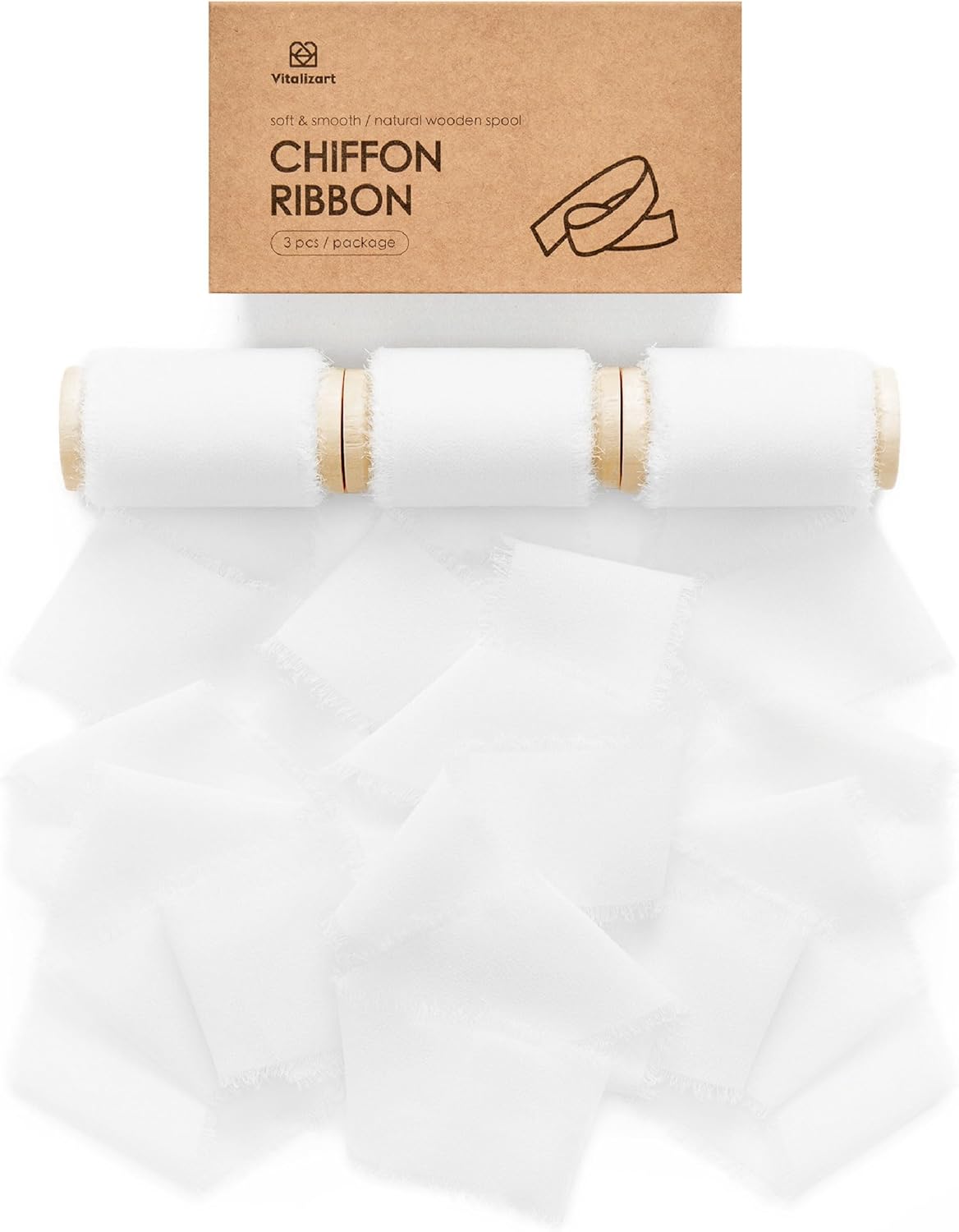 Chiffon Ribbon with Wooden Spool 2" x 15 Yd (White) - Vitalizart