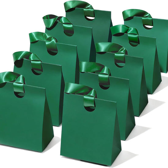 VITALIZART PAPER GIFT BAGS WITH RIBBON HANDLES SET OF 10 RED BULK REUSABLE FOR GIFT WRAP 5.91"X3.54"X7.28" SMALL (GREEN COLOR) - Vitalizart
