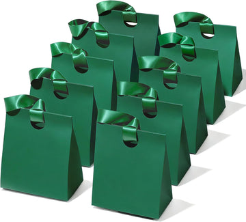 VITALIZART PAPER GIFT BAGS WITH RIBBON HANDLES SET OF 10 RED BULK REUSABLE FOR GIFT WRAP 5.91"X3.54"X7.28" SMALL (GREEN COLOR) - Vitalizart