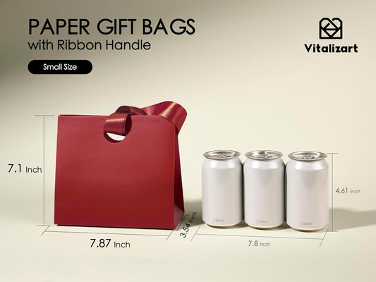Paper Gift Bags With Ribbon Handles Set of 10 Assorted Colors Bulk Reusable For Gift Wrap  7.87"x3.54"x7.09" Small (Red colors)