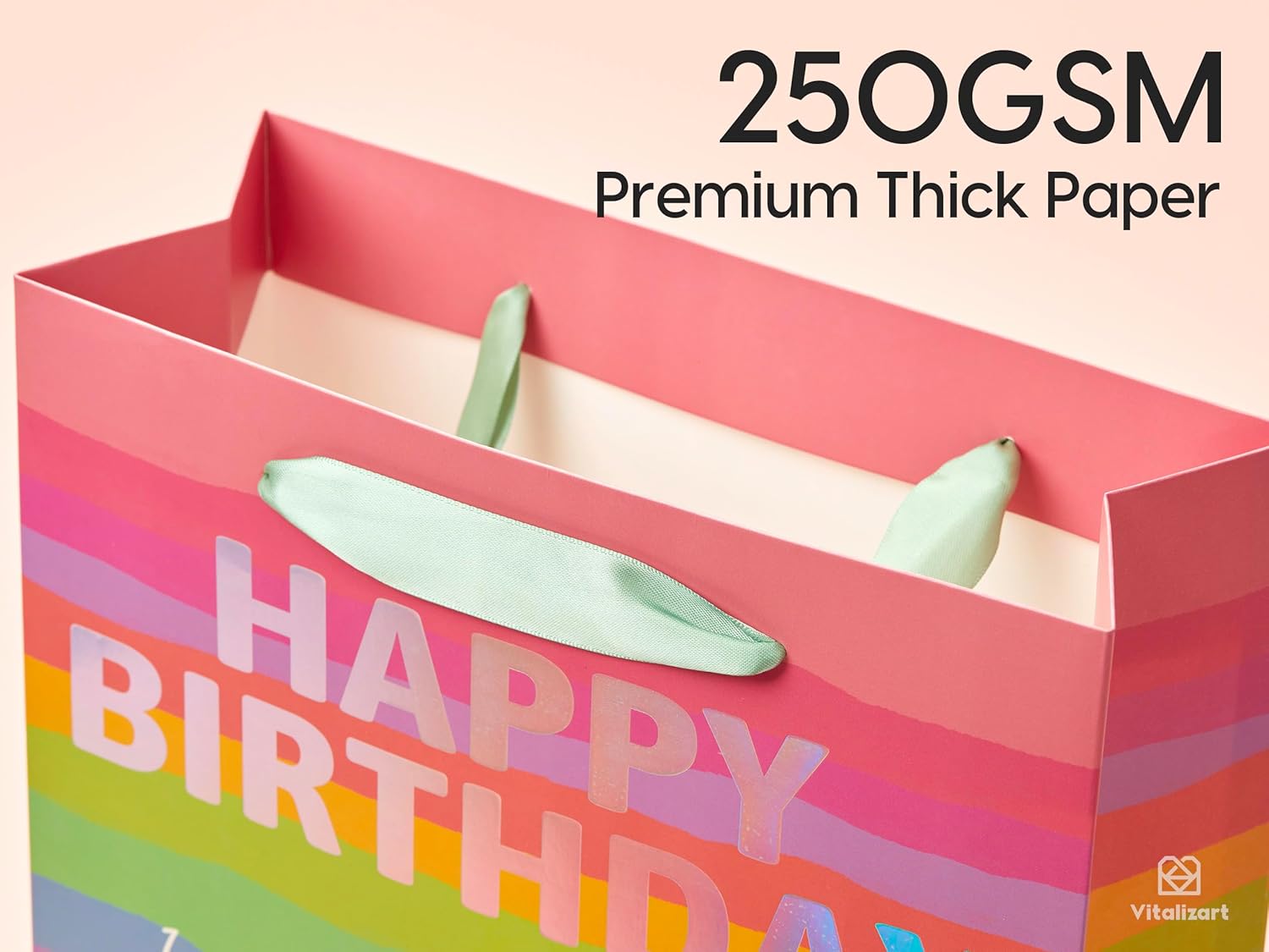 Vitalizart Birthday Paper Gift Bags w/ Ribbon Handles – Set of 2, （Green, Kids Party Favors）