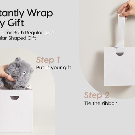 VITALIZART PAPER GIFT BAGS WITH RIBBON HANDLES SET OF 10 RED BULK REUSABLE FOR GIFT WRAP 5.91"X3.54"X7.28" SMALL (WHITE COLOR) - Vitalizart