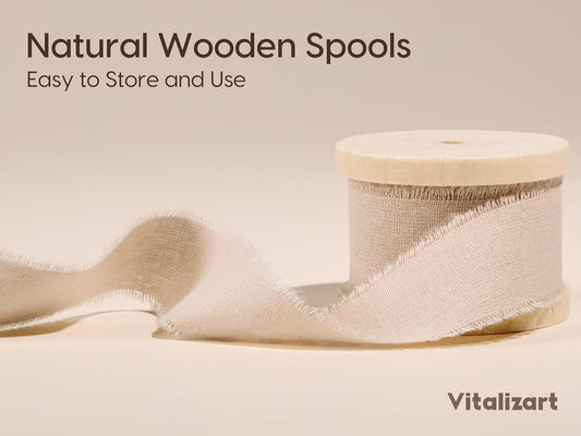 Vitalizart Ribbon Cotton Handmade Fringe 1" x 15 Yd Pure Natural Cotton Ribbons (Light Nude) - Vitalizart