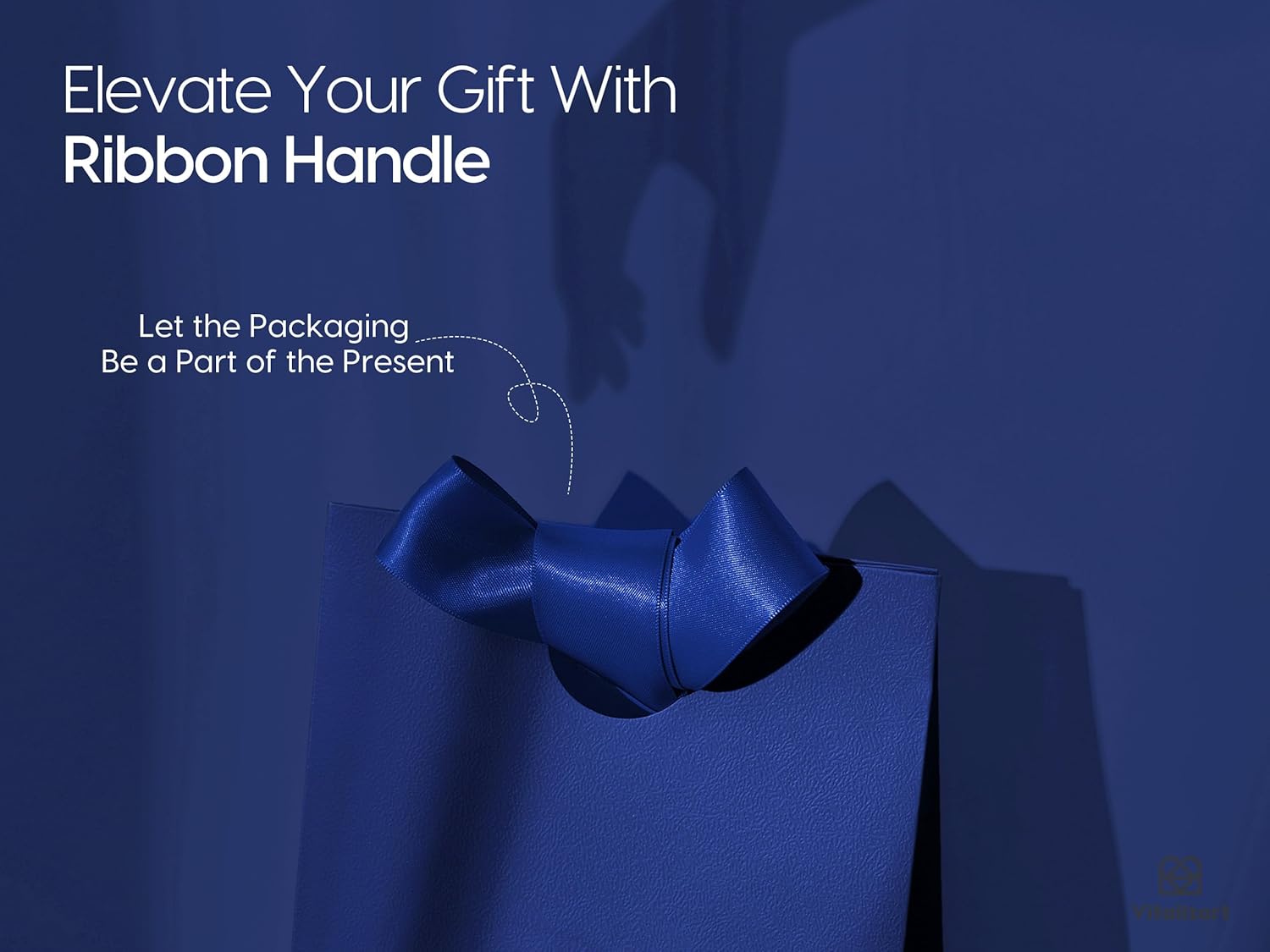 VITALIZART PAPER GIFT BAGS WITH RIBBON HANDLES SET OF 10 RED BULK REUSABLE FOR GIFT WRAP 5.91"X3.54"X7.28" SMALL (BLUE COLOR) - Vitalizart