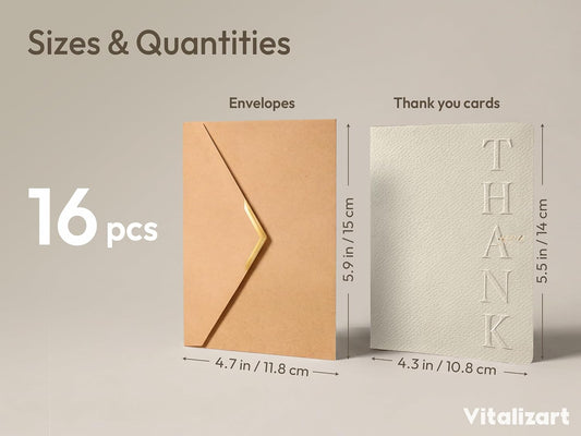 Vitalizart Thank You Cards With Envelopes 32 Pcs Thick Textured Cardstock - Vitalizart