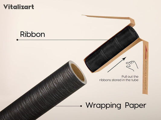 Vitalizart Pink Wrapping Paper Set 17" With Organza Ribbon & Gift Tags 197"(16.4 Ft) Black Ribbon - Vitalizart