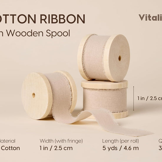 Vitalizart Ribbon Cotton Handmade Fringe 1" x 15 Yd Pure Natural Cotton Ribbons (Light Nude) - Vitalizart