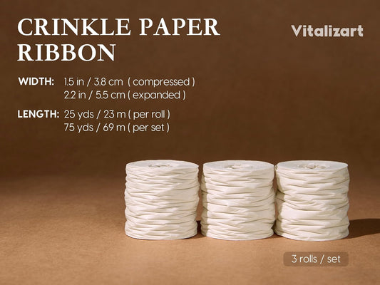 Vitalizart Crinkle Paper Ribbon 1.5" x 75 Yards, Reusable Recyclable Easy Tear(WHITE) - Vitalizart