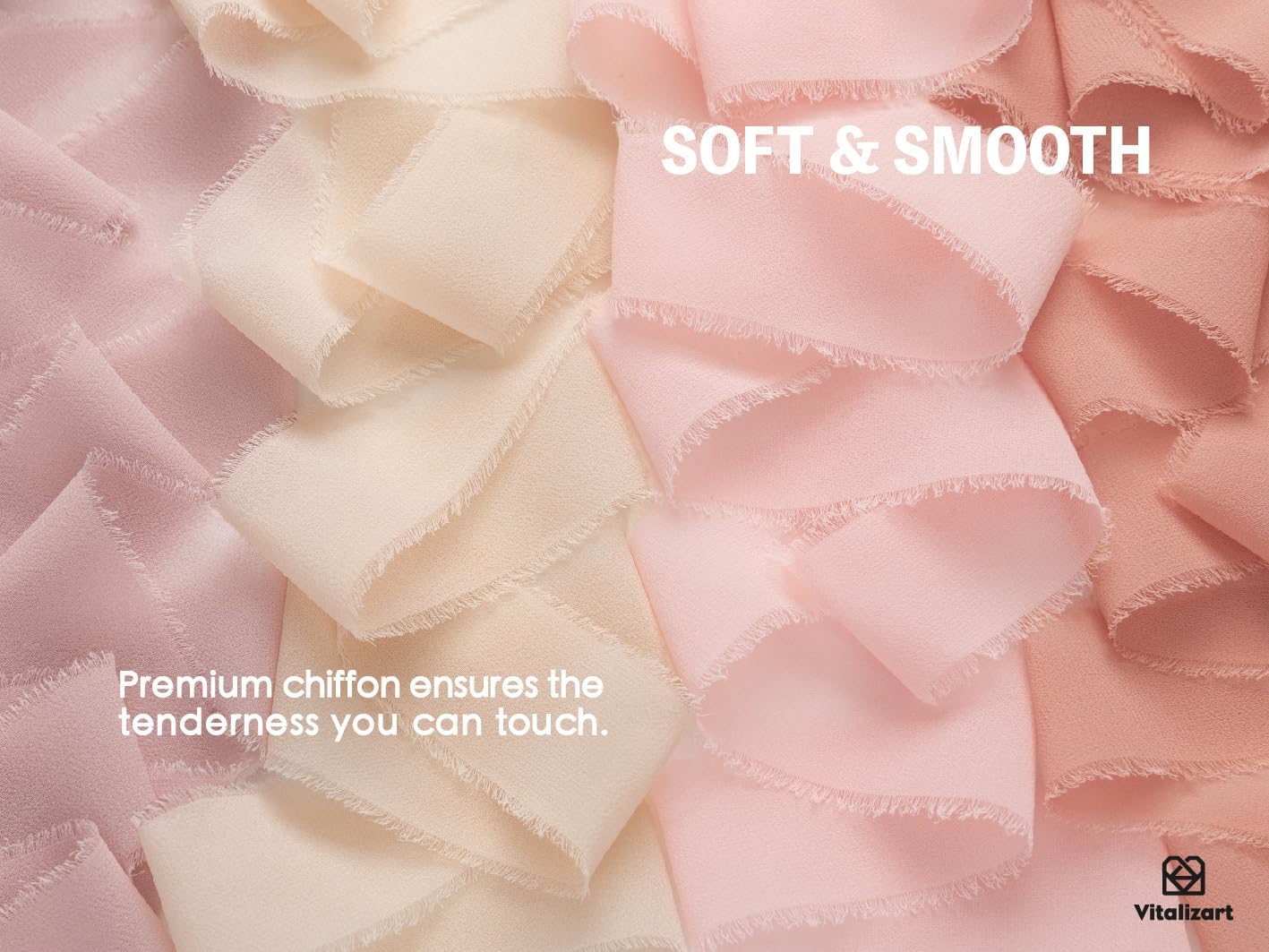 FRINGE CHIFFON SILK RIBBON 1.5 INCH X 27YD (Assorted 9 Colors Pink & Nude) - Vitalizart