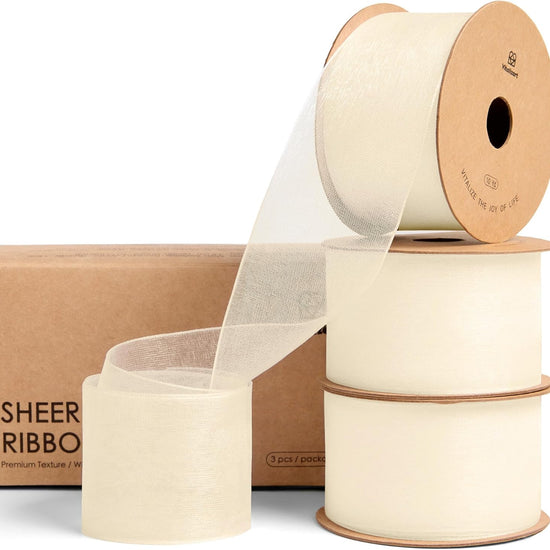 Organza Sheer Ribbon 1.5" x 30 Yd (Cream & White ) - Vitalizart