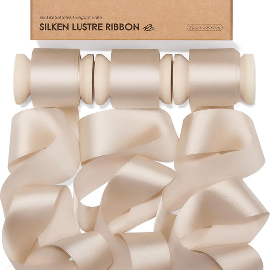 Vitalizart Silken Lustre Ribbon 1" x 15 Yards, Champagne & Nude Silky Satin Ribbon with Subtle Sheen (Ivory White) - Vitalizart
