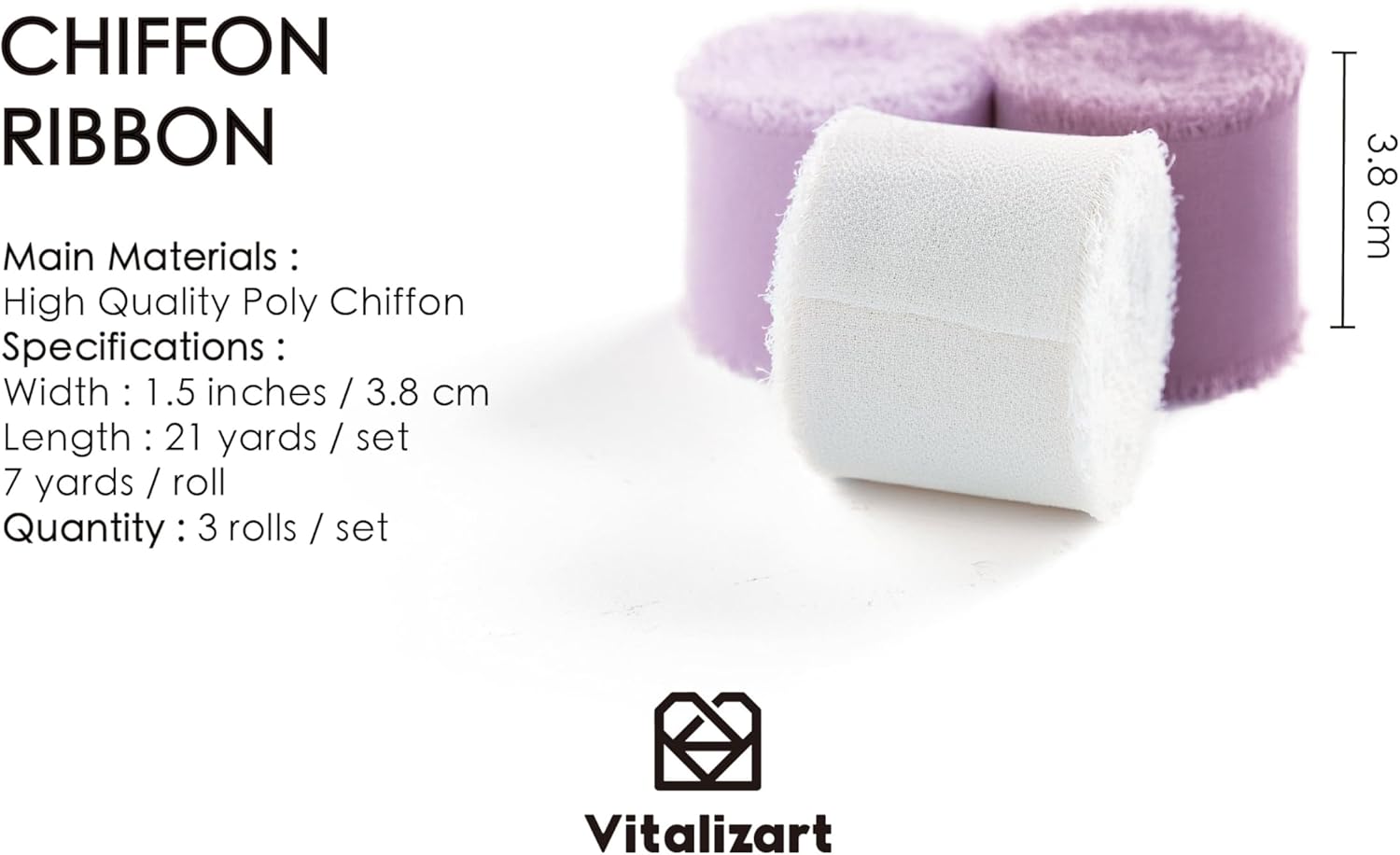 FRINGE CHIFFON SILK RIBBON 1.5" X 21YD (Lavender & White) - Vitalizart