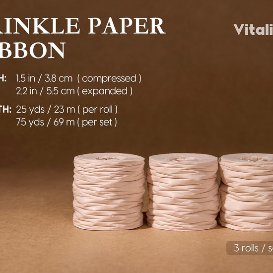 Vitalizart Crinkle Paper Ribbon 1.5" x 75 Yards, Reusable Recyclable Easy Tear(NUDE) - Vitalizart